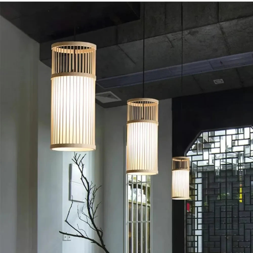Lustres en bambou tissés à la main, abat-jour, luminaires, chambre à coucher, lampe de salle à manger, artisanat PmotLights
