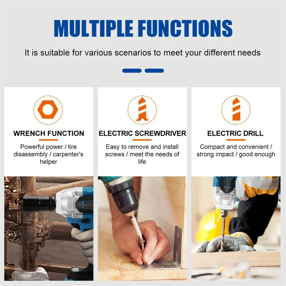 Cl¹È ½Ç chocs ¹Èlectrique sans fil, tournevis sans balais, outils ¹Èlectriques, compatible avec la batterie 18V, 520N.m, 1/2 pouces