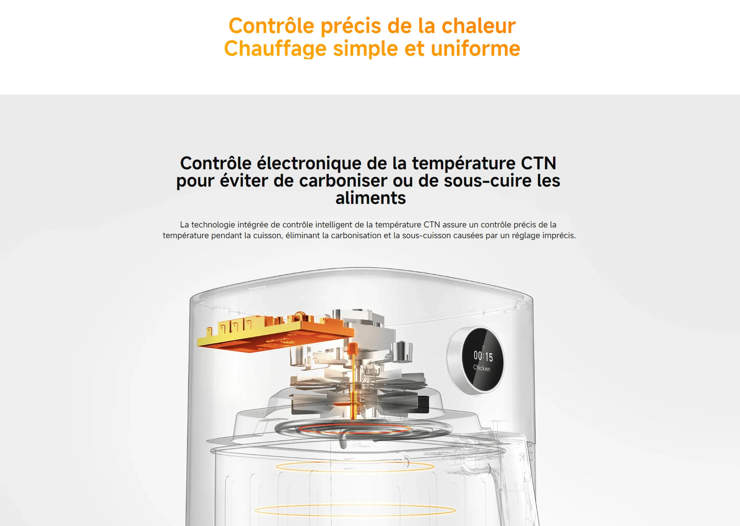 Smart Air Fryer, Friteuse ¨¤ air intelligente, 4.5 litres, Polissage 100-convection ¨¤ 360 ¡ã, Grande plage de temp¨¦rature, 40 ¡ãC ¨¤ 200 ¡ãC