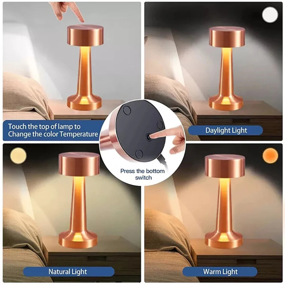 Lampe de Table rétro en métal tactile, décoration pour Bar, Table basse, Restaurant, bureau, veilleuse LED Rechargeable pour chambre à coucher
