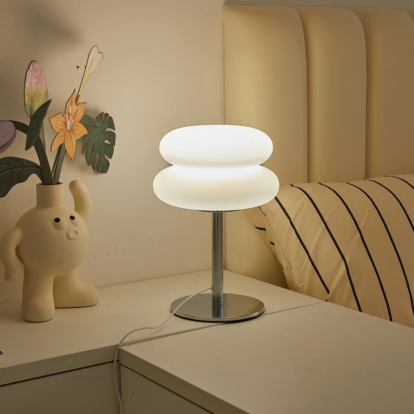 Lampe de chevet de chambre à coucher, lampe de table de style crémeux, prise USB, gradation tricolore, lumière d'ambiance pour salon et étude