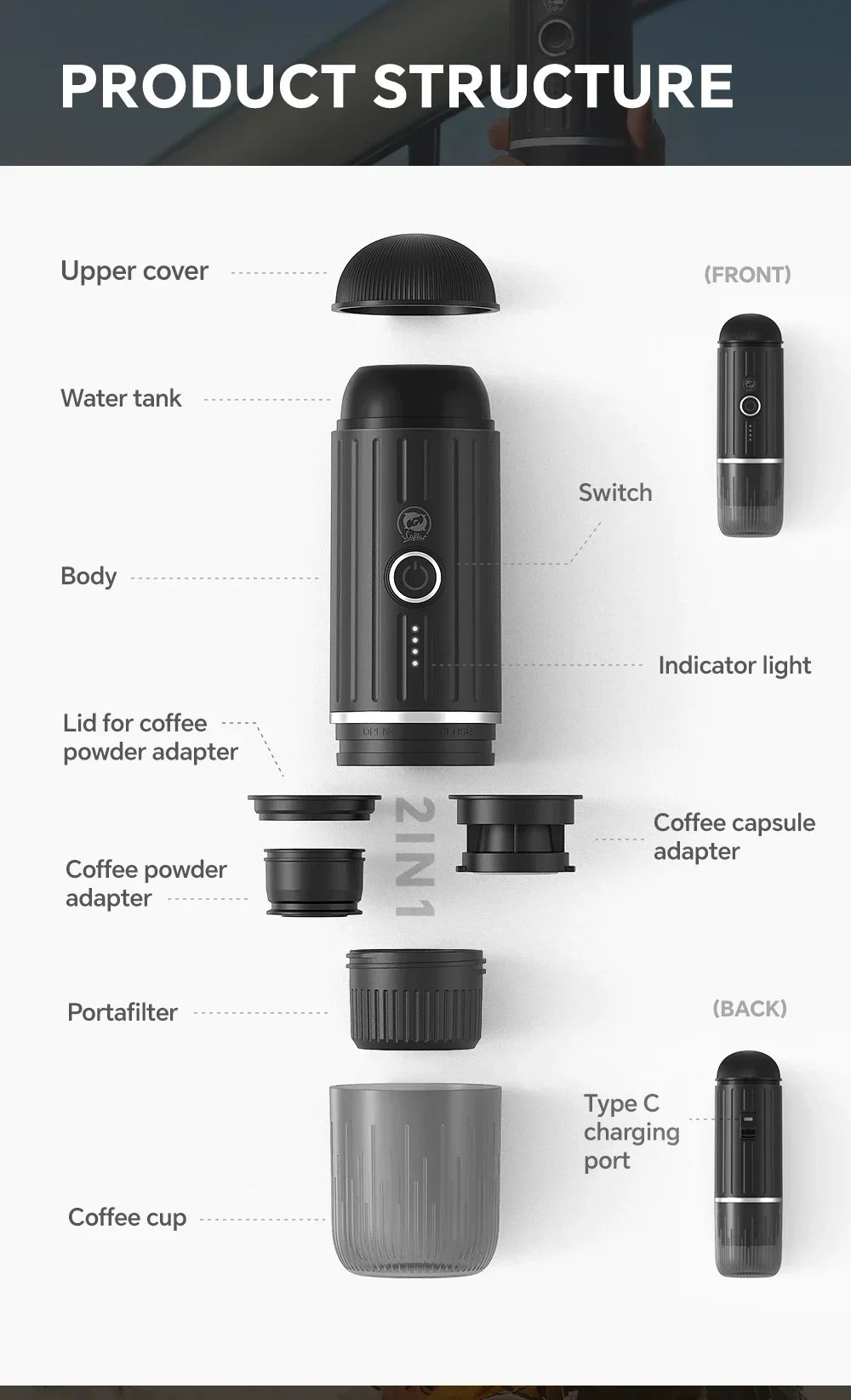 Machine ½Ç caf¹È expresso ¹Èlectrique portable sans fil, adapt¹Èe ½Ç la voiture et ½Ç la maison, cafetiõ¹re de camping, caf¹È en poudre, capsule Dolce
