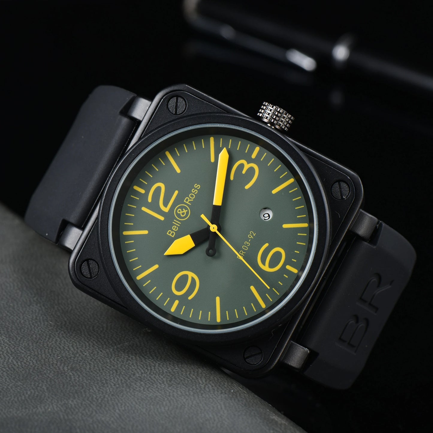 Montre m¨¦canique automatique pour homme, cuir noir Ross, caoutchouc 46mm, horloge AAA, grand cadran