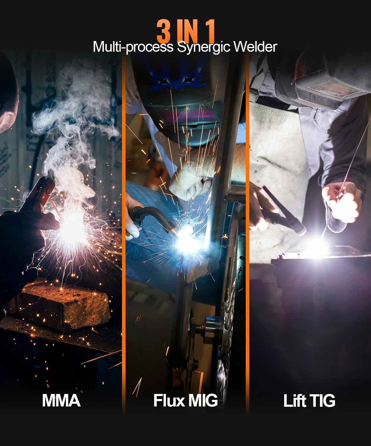Machine ¨¤ souder semi-automatique 3 en 1, sans gaz, MIG/LIFT TIG/MMA, onduleur, outil synergique pour soudure sans gaz HBM200