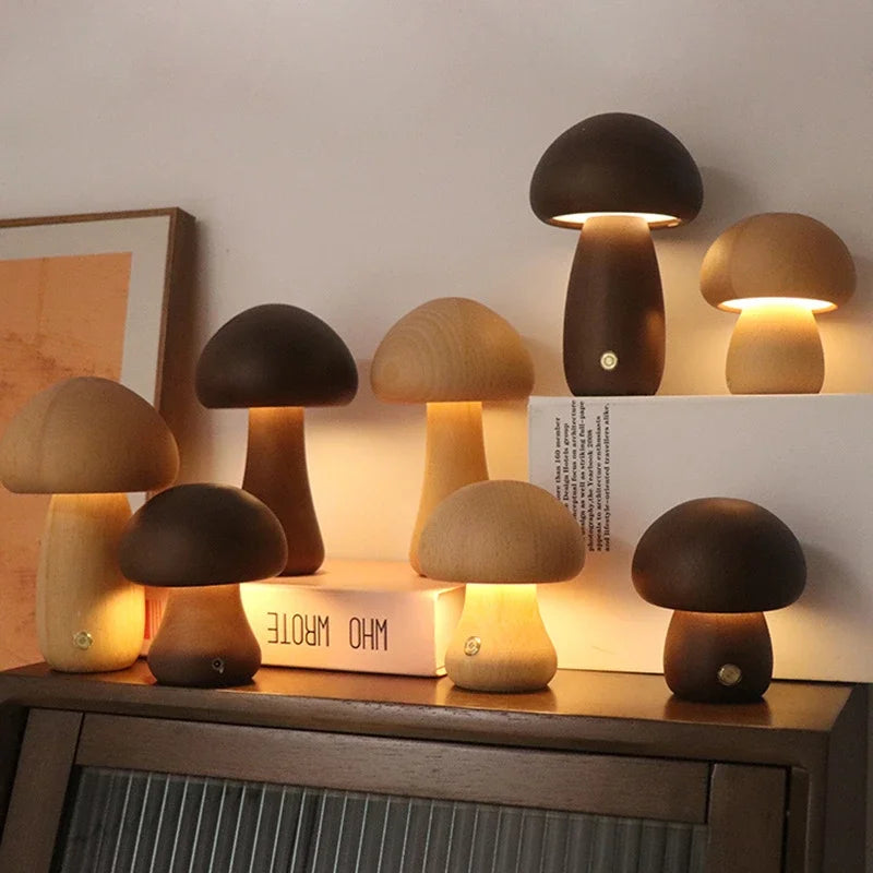 Lampe LED en forme de champignon mignon, lampe de chevet en bois avec interrupteur tactile, décoration de salle, lampe champignon environnementale de haut niveau