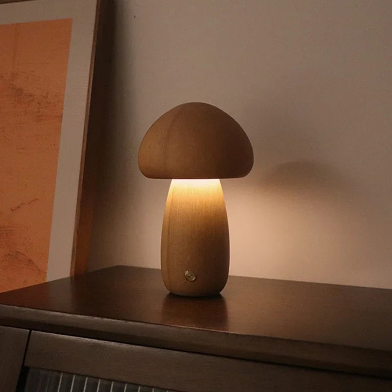 Lampe LED en forme de champignon mignon, lampe de chevet en bois avec interrupteur tactile, décoration de salle, lampe champignon environnementale de haut niveau
