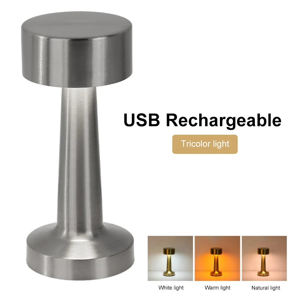 Lampe de Table rétro en métal tactile, décoration pour Bar, Table basse, Restaurant, bureau, veilleuse LED Rechargeable pour chambre à coucher