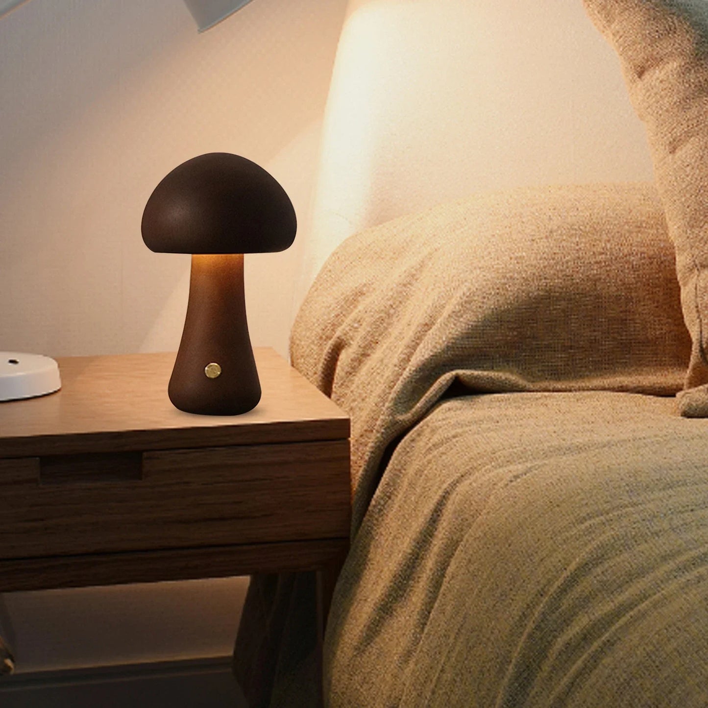 Lampe LED en forme de champignon mignon, lampe de chevet en bois avec interrupteur tactile, décoration de salle, lampe champignon environnementale de haut niveau