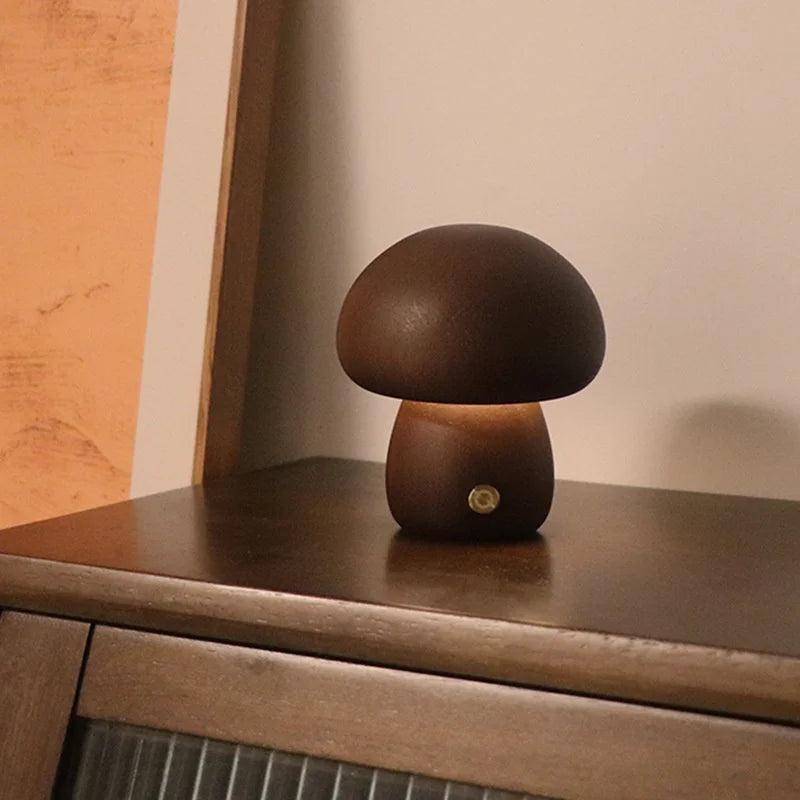 Lampe LED en forme de champignon mignon, lampe de chevet en bois avec interrupteur tactile, décoration de salle, lampe champignon environnementale de haut niveau