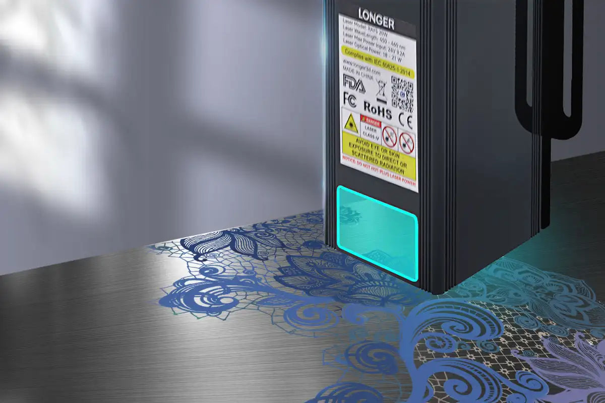 Graveur Laser avec Écran Tactile, Chipset 32 Bits, Connectivité WIFI, Machine de Découpe et de Gravure par Points, 20W, 0.08x0.1mm