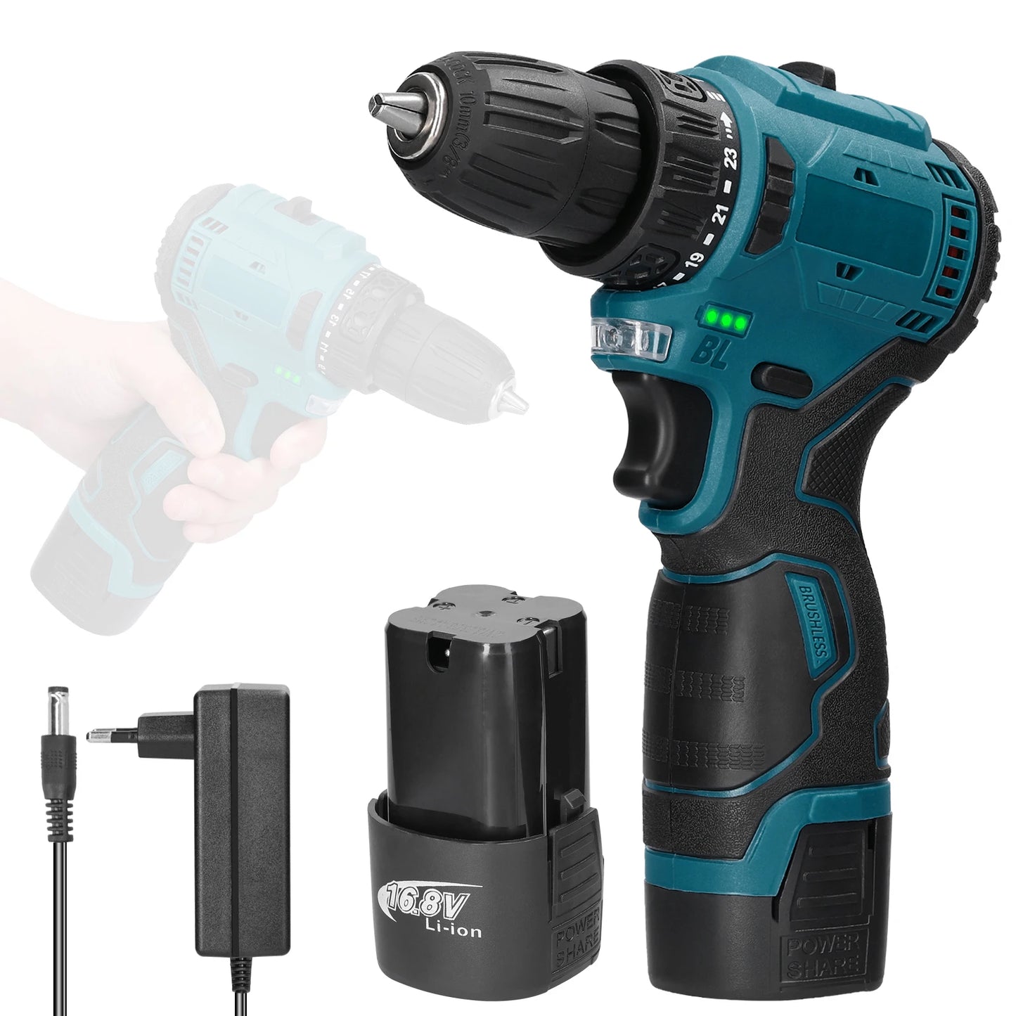 Perceuse visseuse ¹Èlectrique sans fil 2 en 1, moteur sans balais, couple 45 Nm 55Nm, r¹Ègulation de la vitesse en continu, d¹Èterminer la perceuse visseuse au lithium