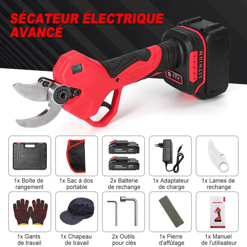 S¨¦cateur ¨¦lectrique sans fil sans balais, s¨¦cateur de jardin, outil de coupe de branches d'arbres fruitiers, 1000W, 50mm, 2 piles 36V