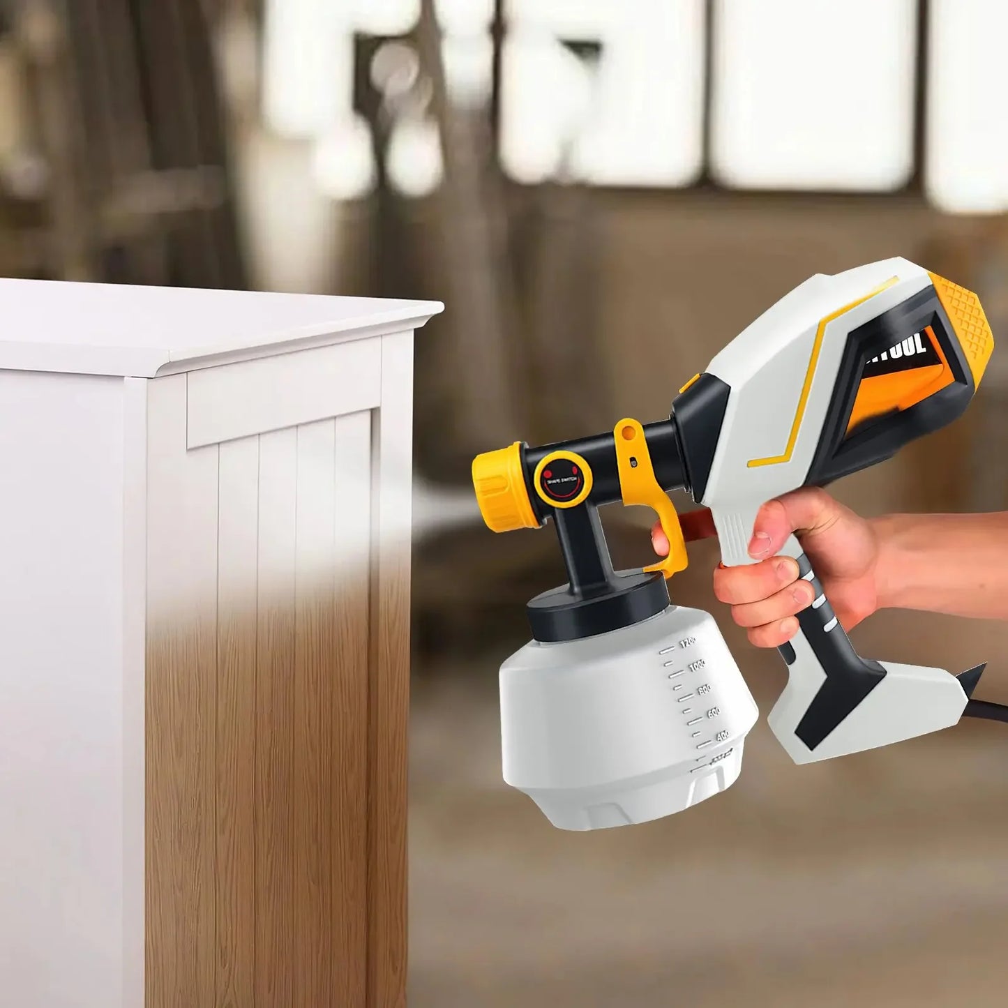 Pistolet pulv¨¦risateur ¨¦lectrique haute puissance, pulv¨¦risateur de peinture HVLP, rev¨ºtement en acier pour meubles automatiques, brosse ¨¤ air, buse en cuivre 1800mm, 220mm, 1.0mm, 1.8 W, 2.5 V