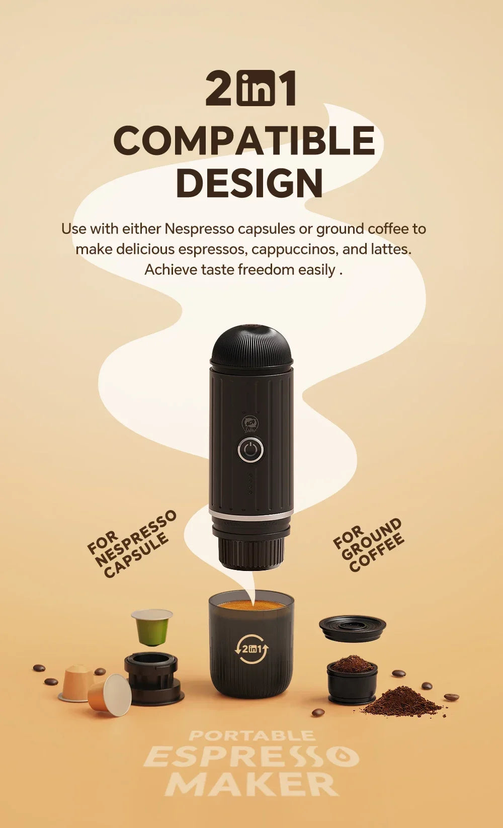 Machine ½Ç caf¹È expresso ¹Èlectrique portable sans fil, adapt¹Èe ½Ç la voiture et ½Ç la maison, cafetiõ¹re de camping, caf¹È en poudre, capsule Dolce