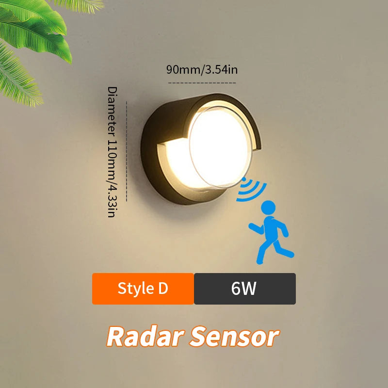 Mur LED lampe éclairage Radar capteur de mouvement AC85-265V 6/12W blanc chaud blanc froid adapté à la décoration intérieure extérieure de la maison