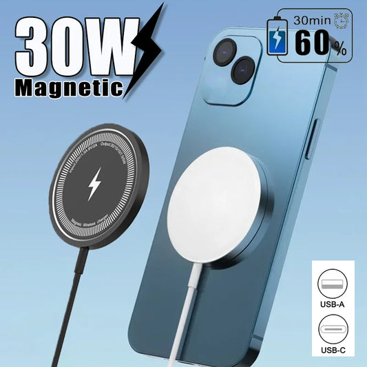 Chargeur sans fil magnétique 30W, support de charge rapide pour iPhone 15 14 13 12Pro Max Airpods PD USB A, Station d'accueil pour chargeurs de téléphone