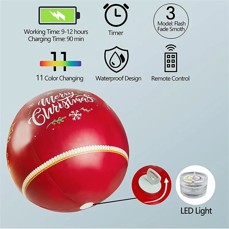 Boule D¹Ècorative Gonflable de No?l, en PVC, AngiLight Glow, Grandes D¹Ècorations IkTree, Jouet d'Ext¹Èrieur, 2025, 60cm