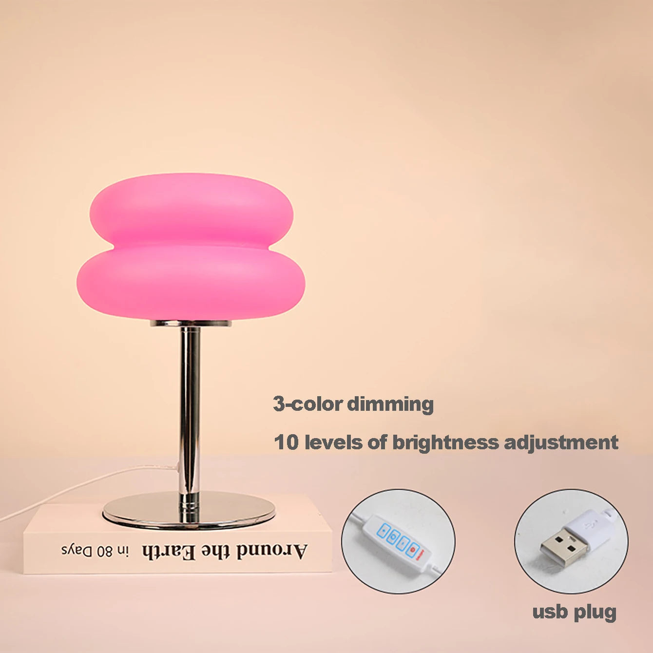 Lampe de chevet de chambre à coucher, lampe de table de style crémeux, prise USB, gradation tricolore, lumière d'ambiance pour salon et étude