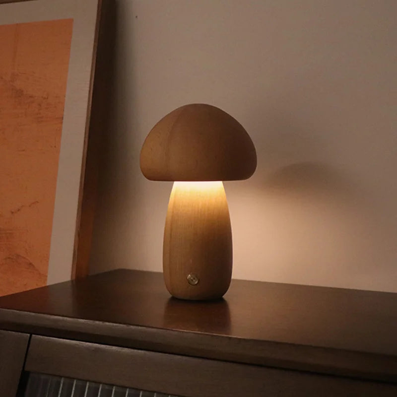 Lampe LED en forme de champignon mignon, lampe de chevet en bois avec interrupteur tactile, décoration de salle, lampe champignon environnementale de haut niveau