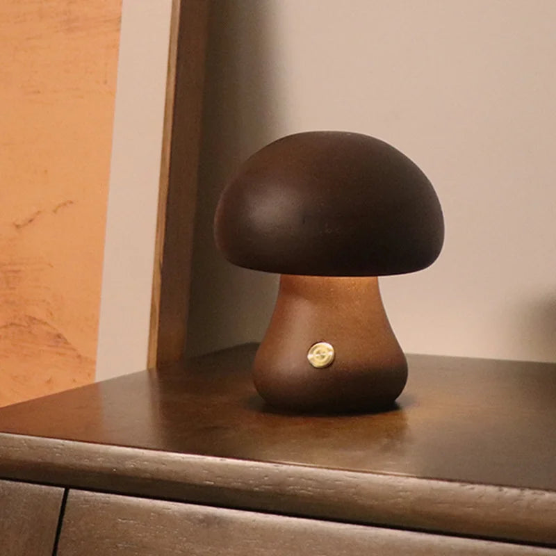 Lampe LED en forme de champignon mignon, lampe de chevet en bois avec interrupteur tactile, décoration de salle, lampe champignon environnementale de haut niveau