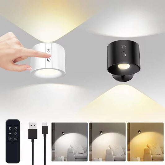 LED Mini applique magnétique double tête contrôle tactile télécommande sans fil Portable veilleuse 360 rotatif USB Recharge lampe d'ambiance