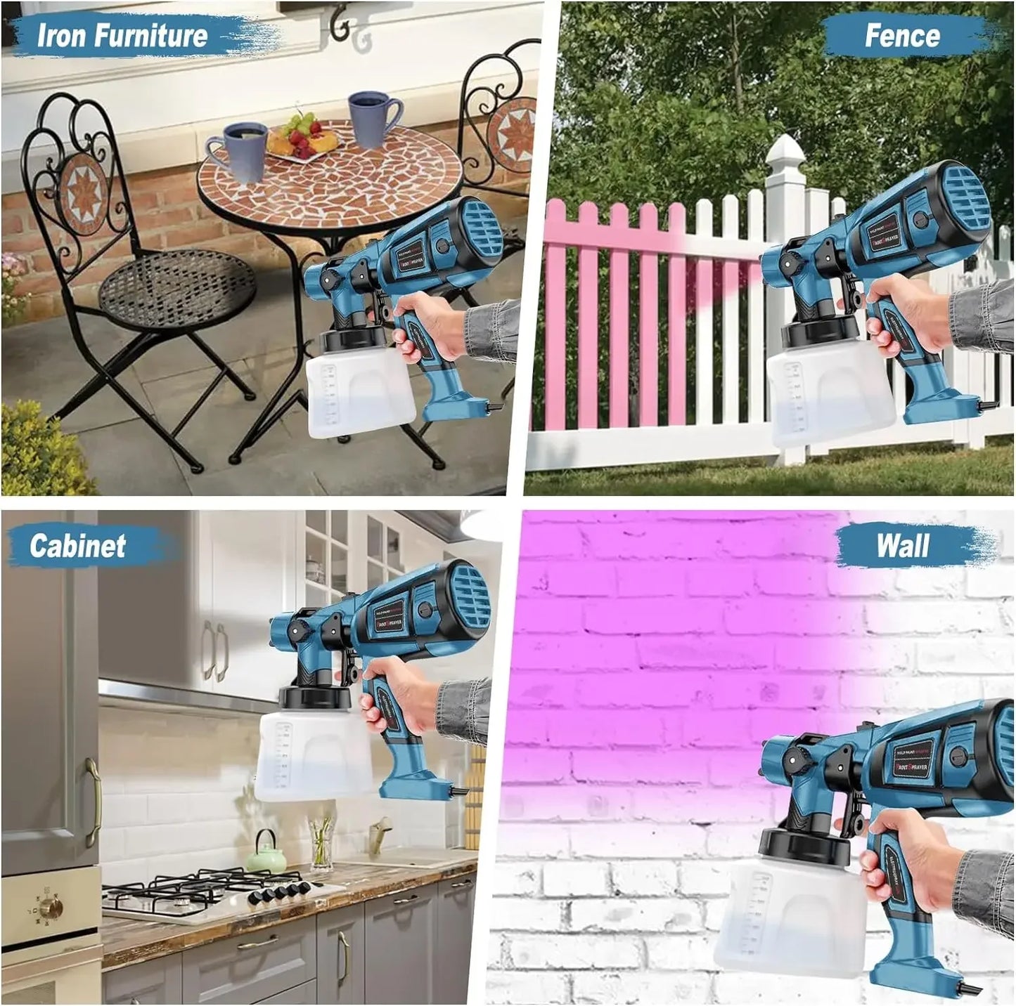 Pistolet pulv¨¦risateur ¨¦lectrique haute puissance, pulv¨¦risateur de peinture HVLP, a¨¦rographe pour meubles automatiques, rev¨ºtement en acier, bricolage ¨¤ la maison, 4 buses, 1400ml, 800W