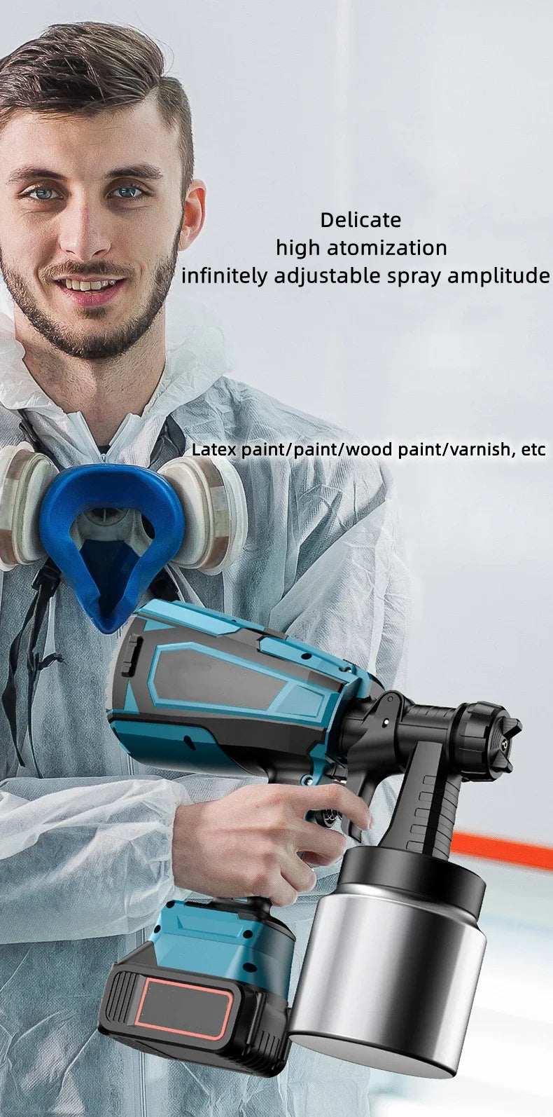 Pistolet pulv¨¦risateur ¨¦lectrique sans fil, pulv¨¦risateur de peinture, a¨¦rographe de rev¨ºtement en acier pour meubles automobiles, 5 buses, compatible avec la batterie Makita, 1000ml
