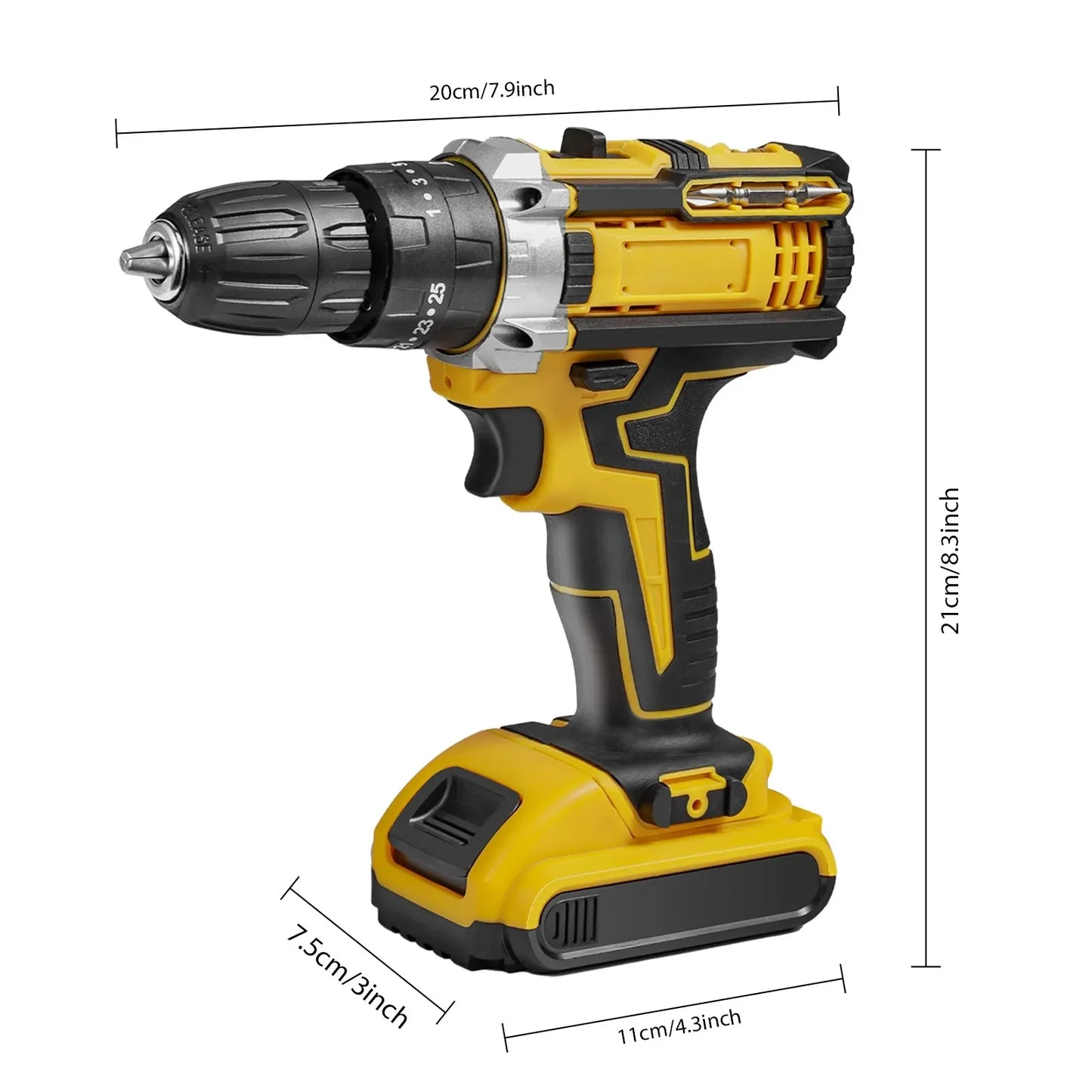 Perceuse visseuse ¹Èlectrique sans fil 21V, mandrin sans cl¹È 3/8 "2 vitesses 25 3 perceuse ½Ç embrayage 45Nm, outils ¹Èlectriques avec 2 batteries au lithium