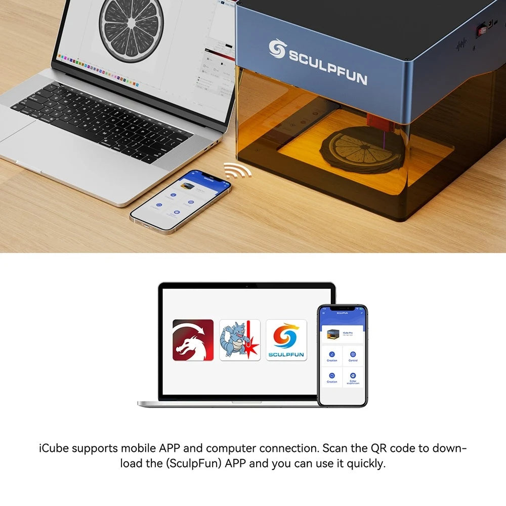 Graveur Laser iCube Pro 5W, Carte Mõ¹re 32 Bits, 0.06mm, Vitesse de Gravure 10000mm/min, Distance 40mm, 130x130mm