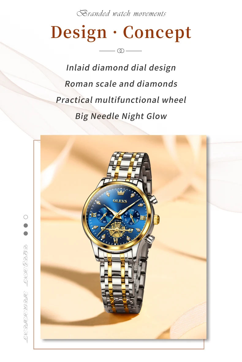Montre ¨¤ Quartz pour Femme, Design Volant d'Inertie, Diamants ¨¦l¨¦gants, Acier Inoxydable, Chronographe ¨¦tanche, Nouveau, 2897