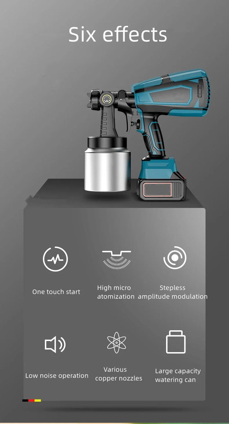 Pistolet pulv¨¦risateur ¨¦lectrique sans fil, pulv¨¦risateur de peinture, a¨¦rographe de rev¨ºtement en acier pour meubles automobiles, 5 buses, compatible avec la batterie Makita, 1000ml