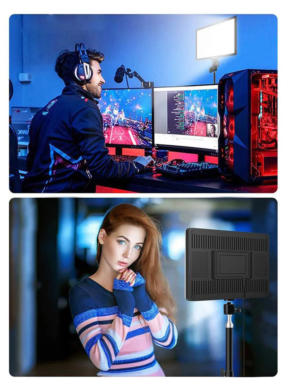 Lampe de remplissage LED bicolore avec tr¨¦pied, panneau lumineux vid¨¦o, ¨¦clairage de photographie, diffusion en direct, studio photo, 50W, 3000k-6500k