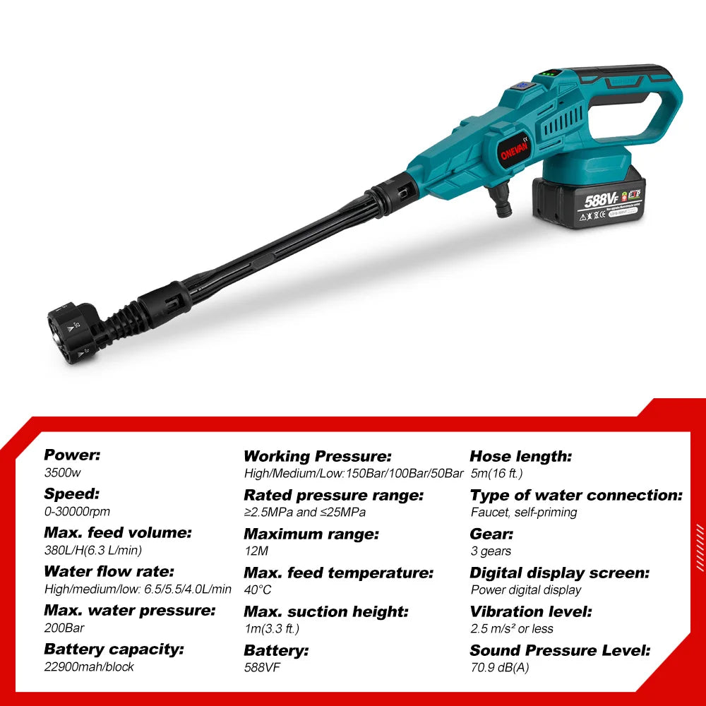 Pistolet de lave-auto haute pression sans balais, odorde lavage de voiture aste sans fil, batterie Makita 18V, 6 en 1, 200 bars, 3500W