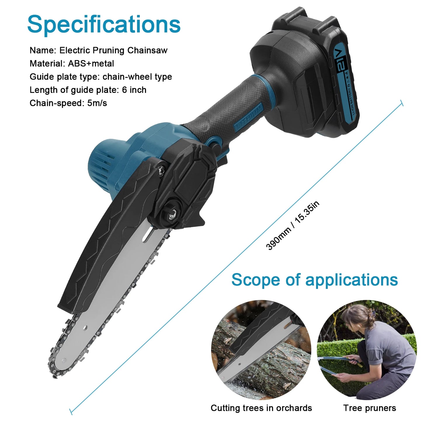Scies ½Ç ¹Èlaguer ¹Èlectriques, petite tron?onneuse ½Ç fendre le bois, moteur ½Ç brosse, outil de travail de calcul ½Ç une main pour la coupe de verger de jardin, 21V, 6 po