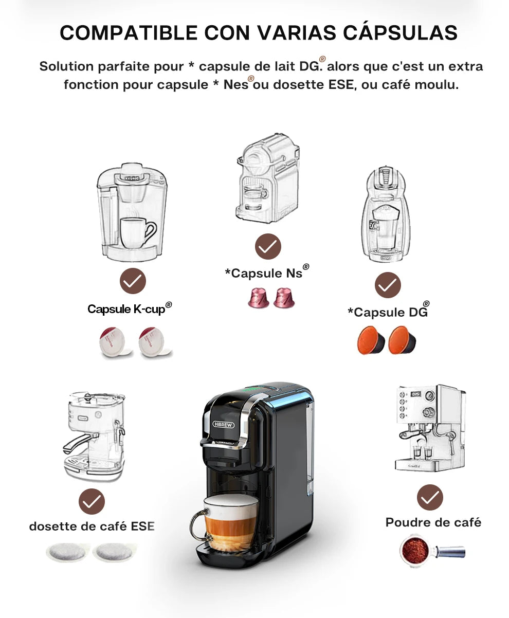 Machine ½Ç caf¹È ½Ç capsules multiples, chaud et froid, DG Cappuccino Nes, petite capsule ESE, dosette de caf¹È moulu, caf¹Èt¹Èria, 20 bars, H2B, 5 en 1
