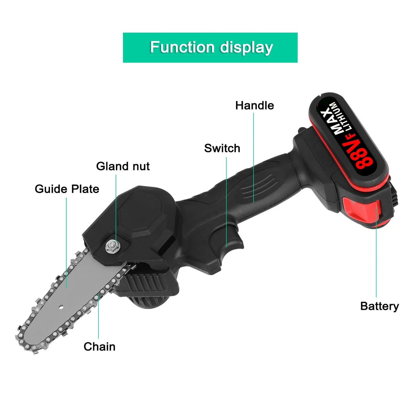 S¹Ècateur ¹Èlectrique sans fil, moteur sans balais, moteur ½Ç brosse de 4 pouces, ensemble de tron?onneuse, outil de travail de calcul, mini tron?onneuse, outil de jardin, 88VF