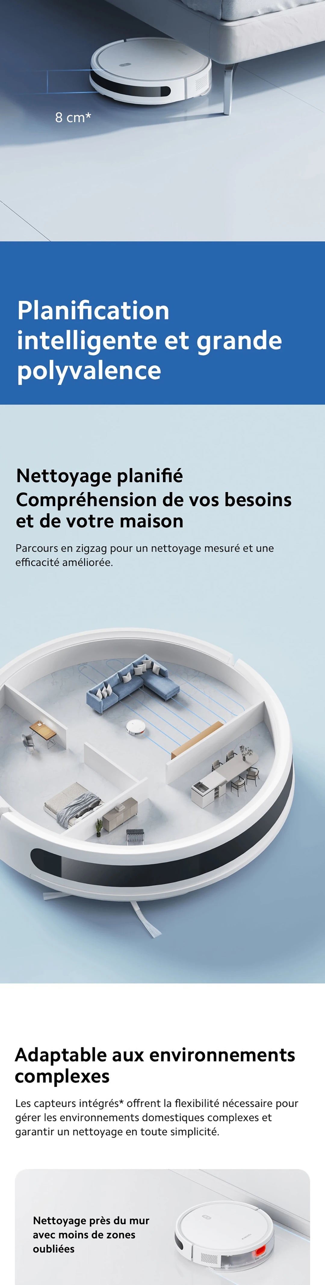 Robot Vacuum E12,Puissance d'aspiration de 4000 Pa,Planification intelligente des parcours aspirateur robot