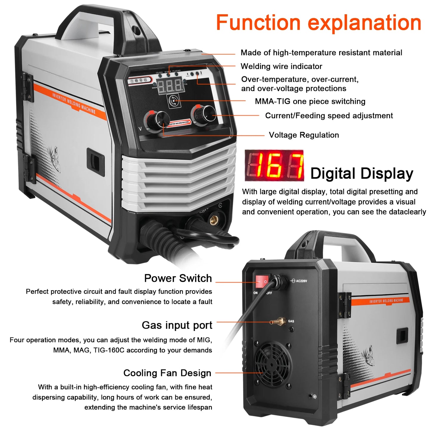 Machine de soudage ¨¤ TIG-160C MIG MMA MAG 4 en 1, soudeuse ¨¦lectrique ¨¤ onduleur IGBT, alimentation automatique des fils, soudeuse multifonction ¨¤ bouclier de gaz