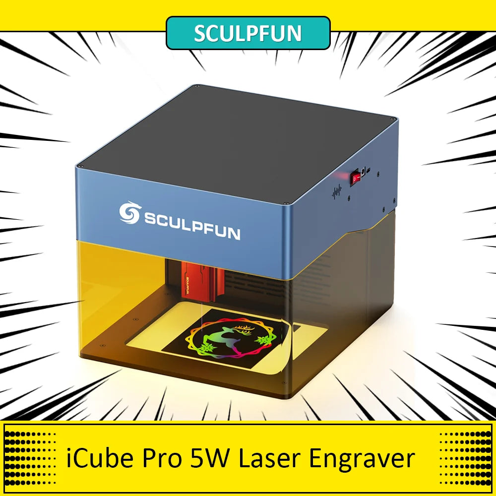 Graveur Laser iCube Pro 5W, Carte Mõ¹re 32 Bits, 0.06mm, Vitesse de Gravure 10000mm/min, Distance 40mm, 130x130mm