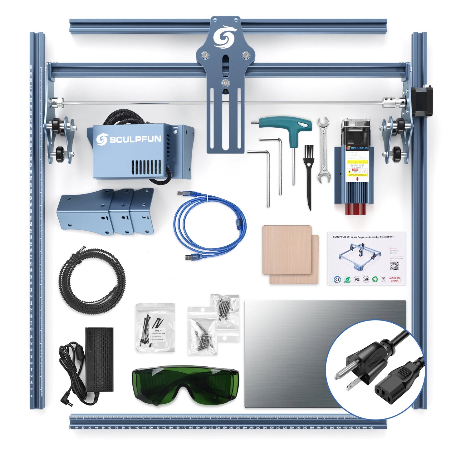 S9-Machine de Gravure Laser Ultra-Mince avec Rouleau ½Ç Distance 90W, Graveur Acrylique, 410x420mm