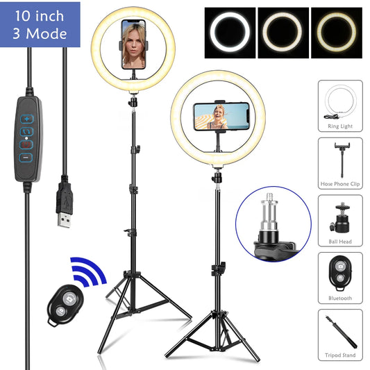 SH 10 pouces 26cm Led Ring Light ¨¦clairage de photographie avec tr¨¦pied support Usb Charge Selfie Led lampe pour Streaming vid¨¦o