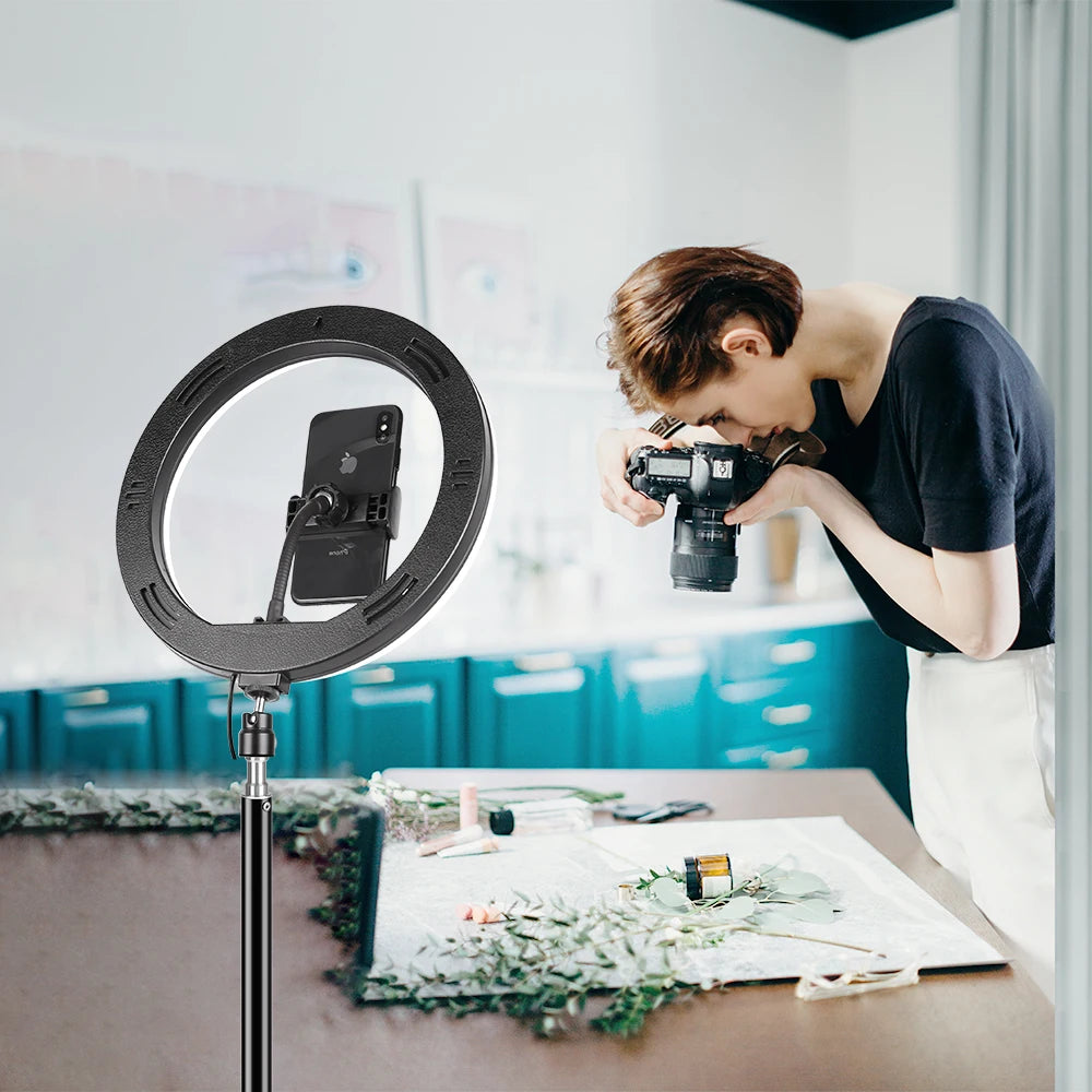 SH 10 pouces 26cm Led Ring Light ¨¦clairage de photographie avec tr¨¦pied support Usb Charge Selfie Led lampe pour Streaming vid¨¦o