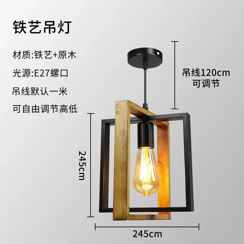 Lustre américain lampe rétro fer bois suspension lampe Bar Restaurant lampe créative suspension Luminaire domestique appareil