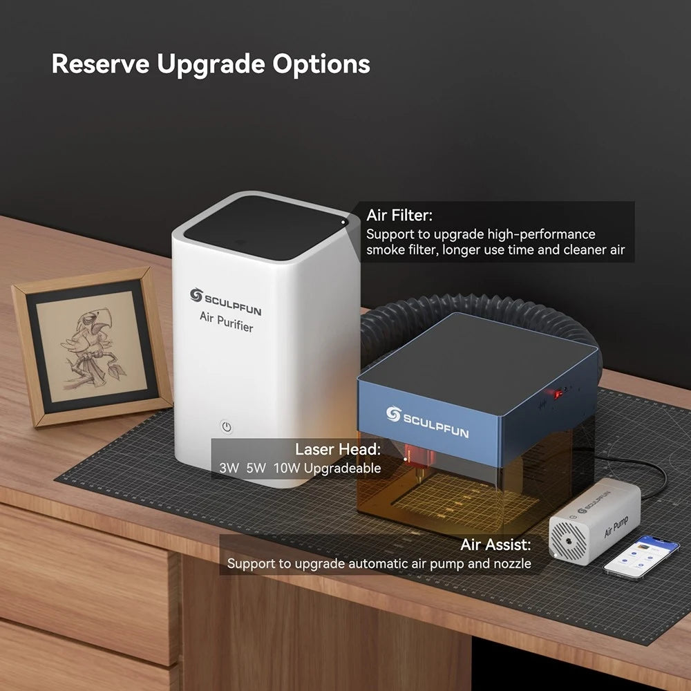 Graveur Laser iCube Pro 5W, 0.06mm, Vitesse de Gravure 10000 mm/min, Carte Mõ¹re 32 bits, Connexion Application, 130x130mm
