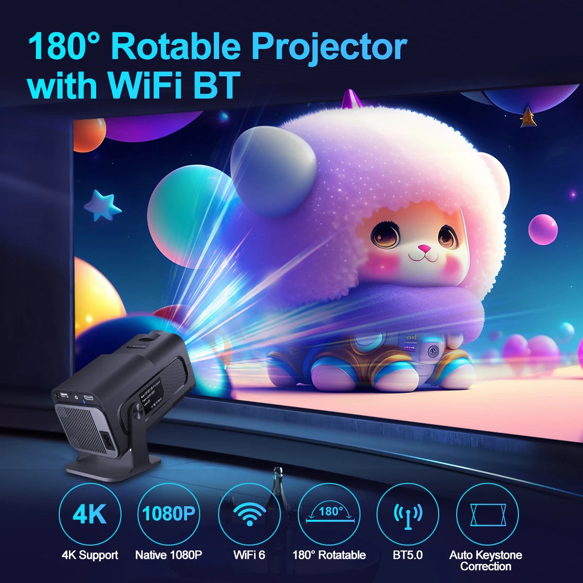 Projecteur portable Android 11, 4K, natif 1080P, 390ANSI, HY320, touristes, Wifi6, BTpig, cin¨¦ma 1920*1080P, prostate ou am¨¦lior¨¦ HY300