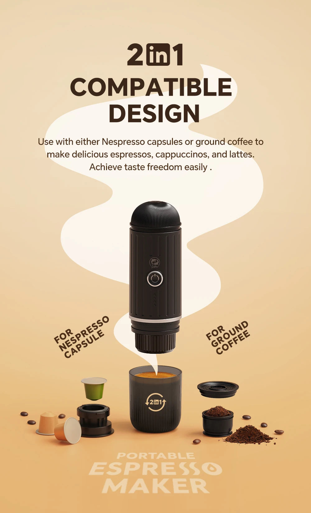 Machine ½Ç caf¹È ¹Èlectrique portable sans fil pour voiture, machine ½Ç expresso, presse fran?aise, convient ½Ç une capsule de caf¹È et ½Ç la poudre