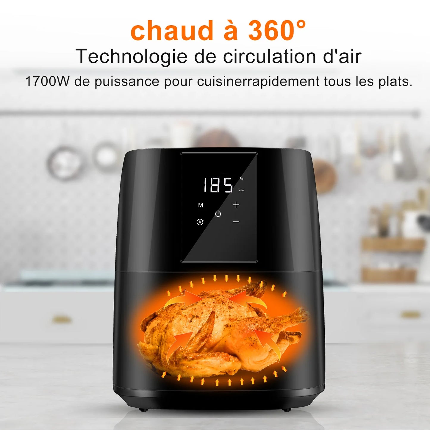 Friteuse ½Ç air sans huile - 5,5L - 1700W - Temp¹Èrature r¹Èglable - FenÄÇtre visible