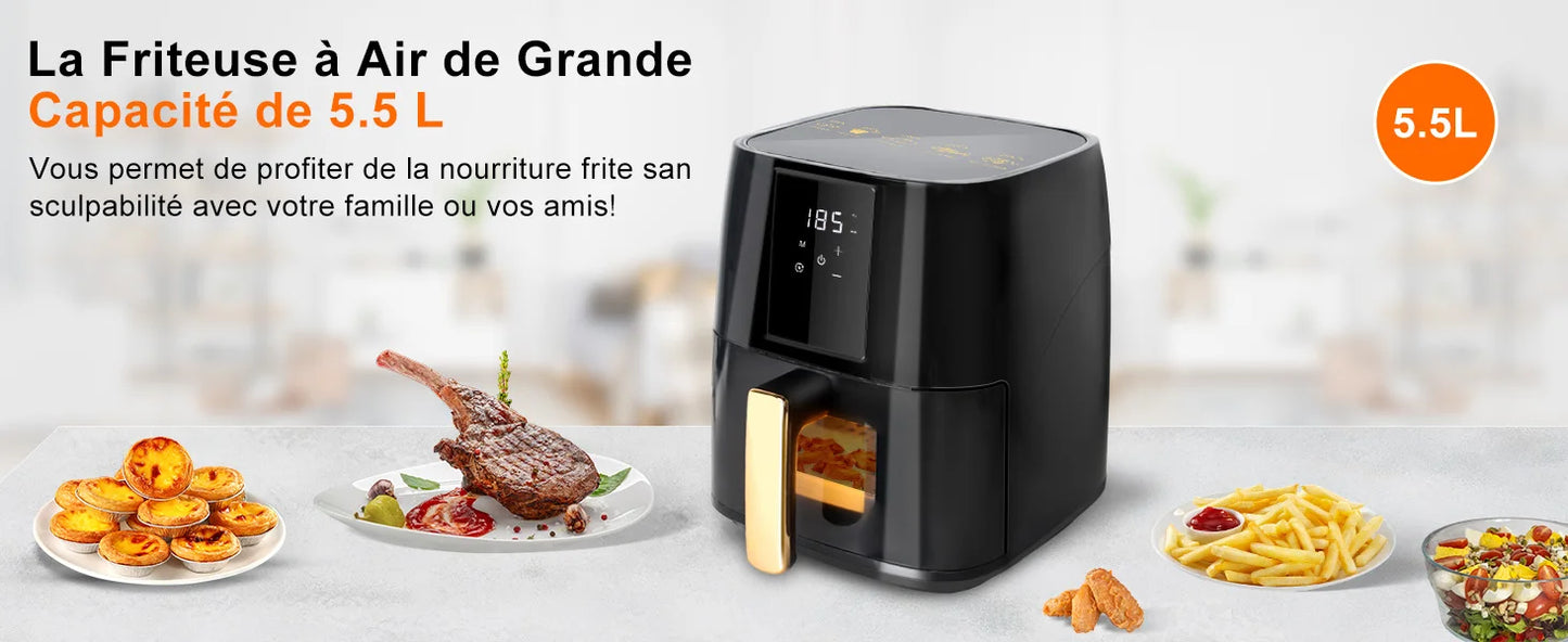 Friteuse ½Ç air sans huile - 5,5L - 1700W - Temp¹Èrature r¹Èglable - FenÄÇtre visible