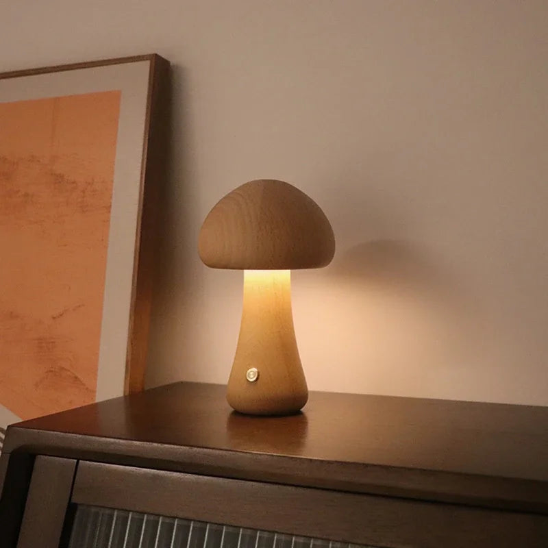 Lampe LED en forme de champignon mignon, lampe de chevet en bois avec interrupteur tactile, décoration de salle, lampe champignon environnementale de haut niveau