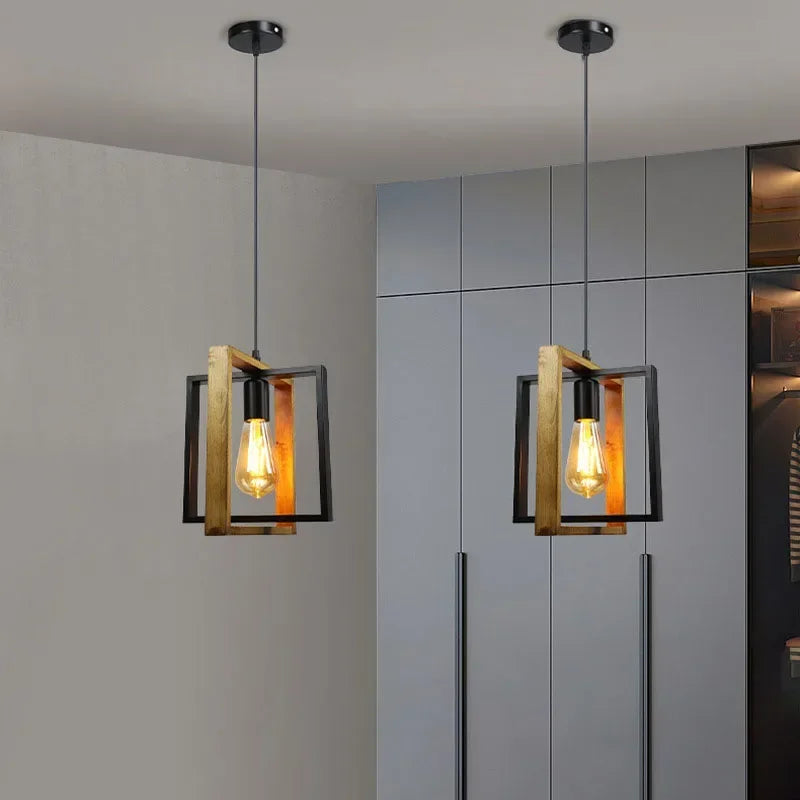 Lustre américain lampe rétro fer bois suspension lampe Bar Restaurant lampe créative suspension Luminaire domestique appareil